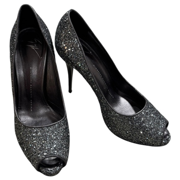 Giuseppe Zanotti Glam Glitter Peep-Toe Heels | Size 38 / US 7.5 - Picture 3 of 7